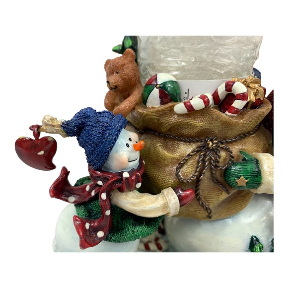 Home Interiors Snowmen w/ Santa Sack of Toys Votive Candle Holder 6.5” Tall - Picture 3 of 7
